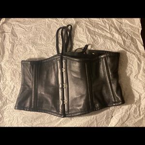 LEATHER corset waist trainer genuine black lace up